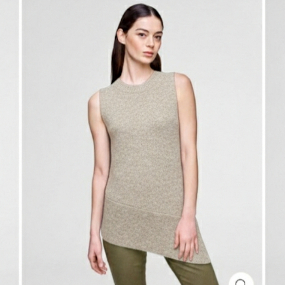 White + Warren 100% Cashmere Asymmetric Sleeveless Sweater Tank S